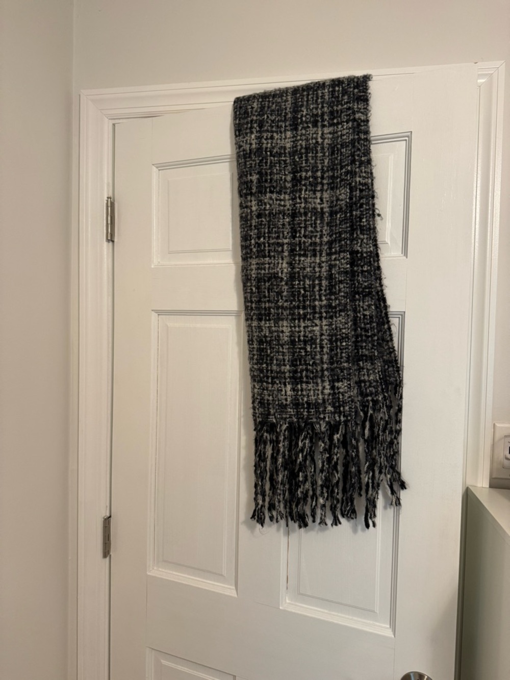 Cozy Black & Gray Woven Fringe Scarf